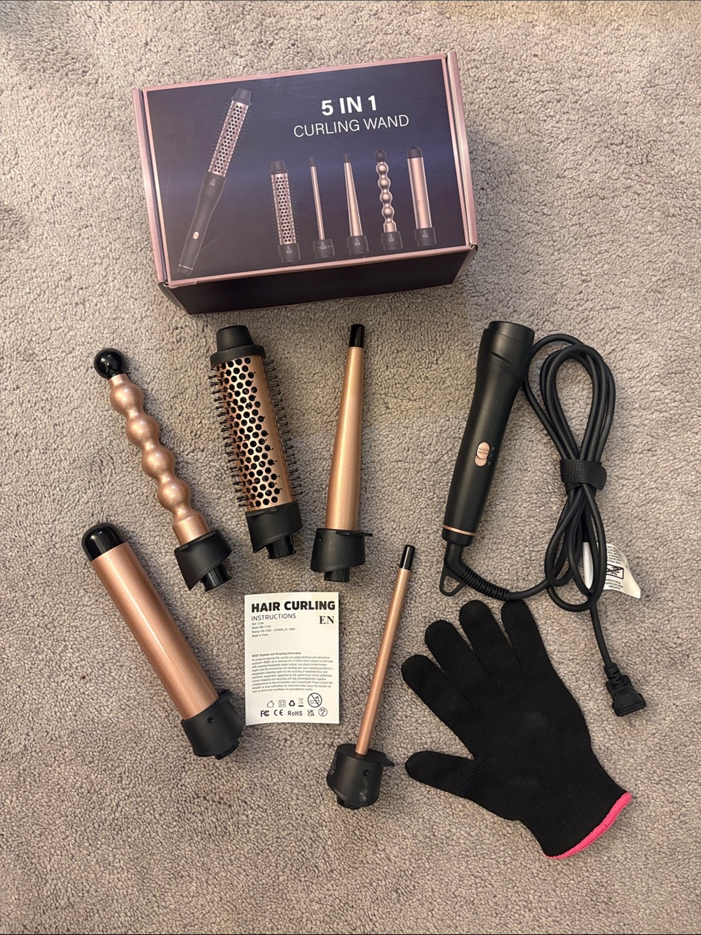5-in-1 Curling Wand Set - Rose Gold and Black